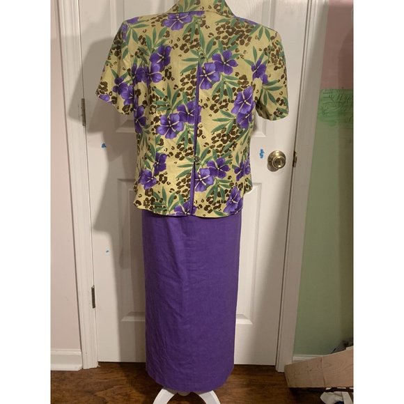 Sag Harbor Purple Linen Blend 2 Piece Sheath Dress w/ Jacket‎ Floral Size 10 - Picture 4 of 16